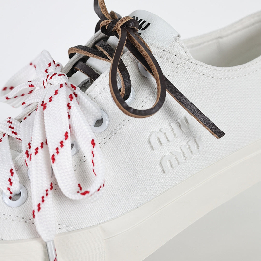 Miu Miu Canvas Low-Top Sneakers in White