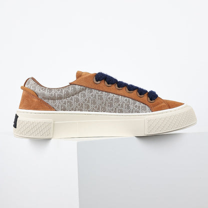 Dior B33 Low-Top Sneakers – Caramel Suede & Oblique Canvas with Navy Laces