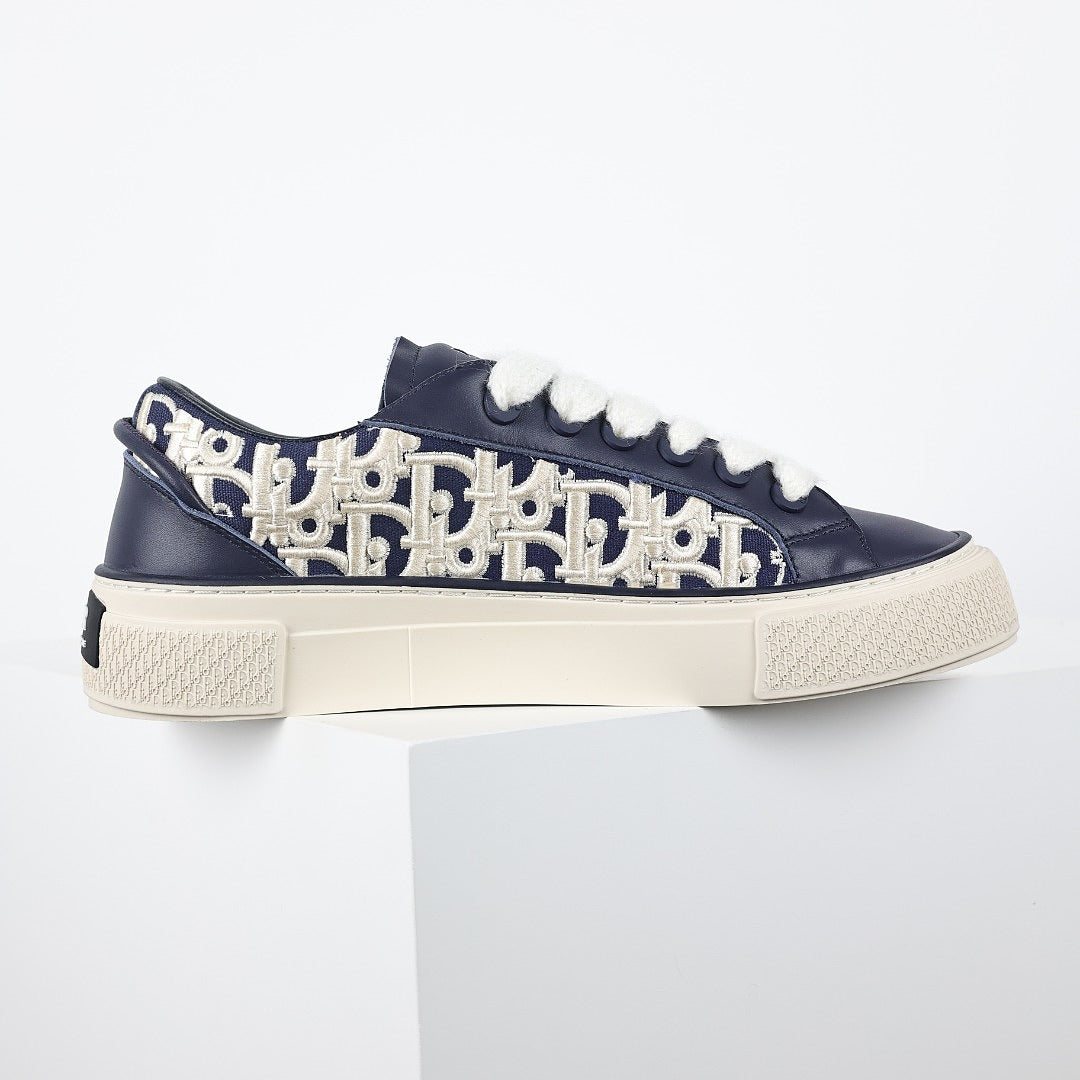 Dior B33 Low-Top Sneakers – Navy Leather & White Oblique Canvas