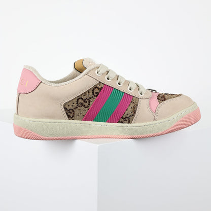 Gucci Screener Low-Top Sneakers – GG Supreme Canvas with Pink Leather Trim