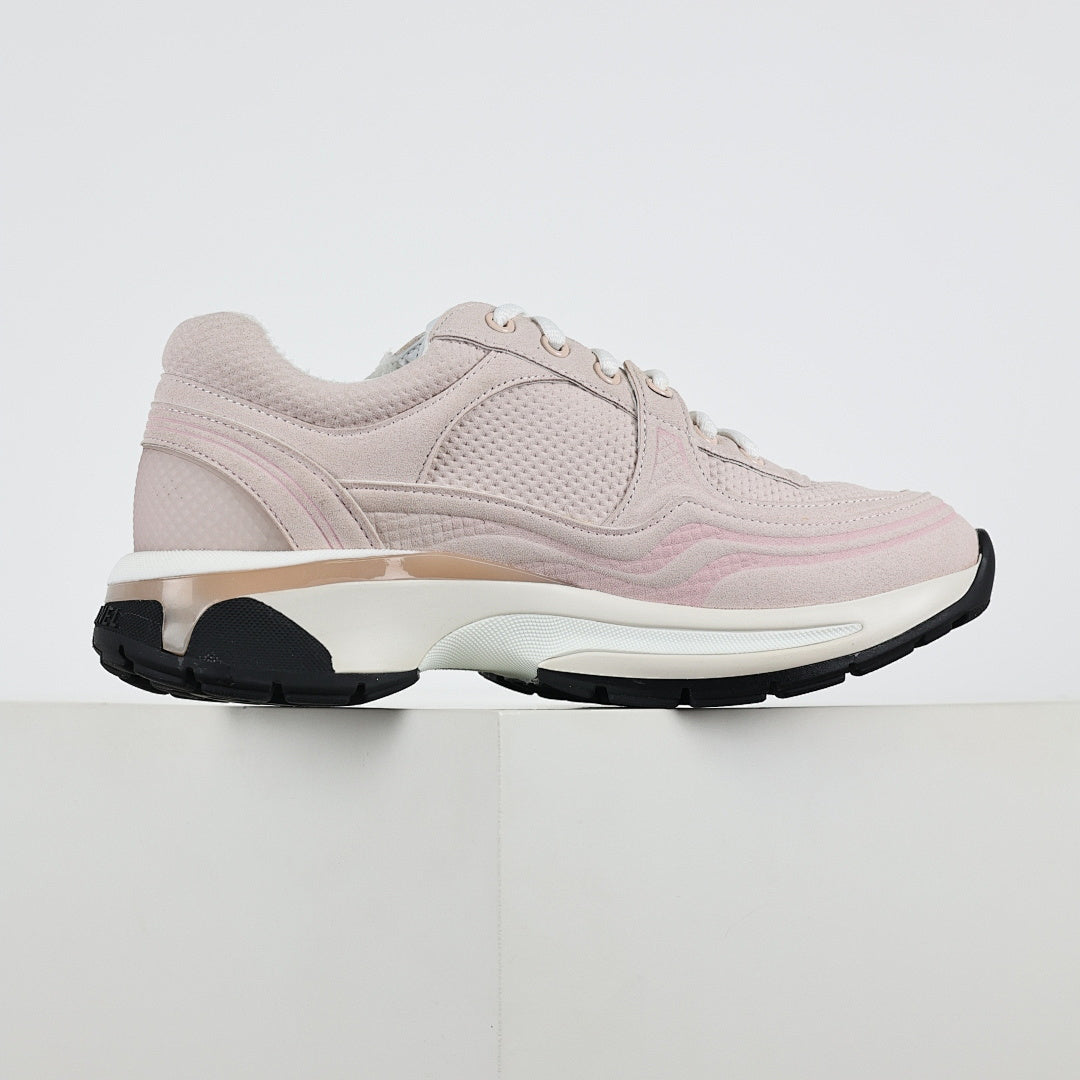Chanel CC Logo Chunky Dad Sneakers – Blush Pink Suede with Rose Gold Midsole