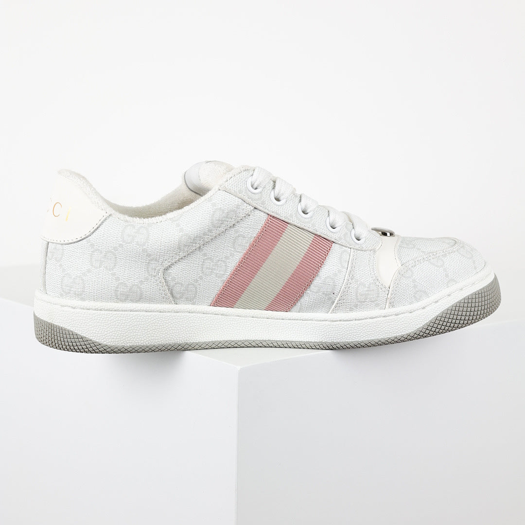 Gucci Screener Low-Top Sneakers – White GG Supreme Canvas with Web Stripe