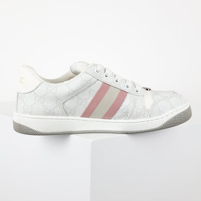 Gucci Screener Low-Top Sneakers – White GG Supreme Canvas with Web Stripe