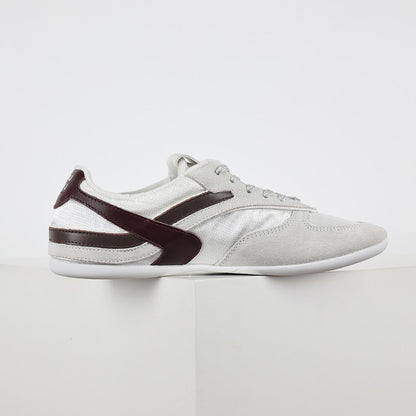 Miu Miu Suede & Satin Trainer Sneakers in White & Brown