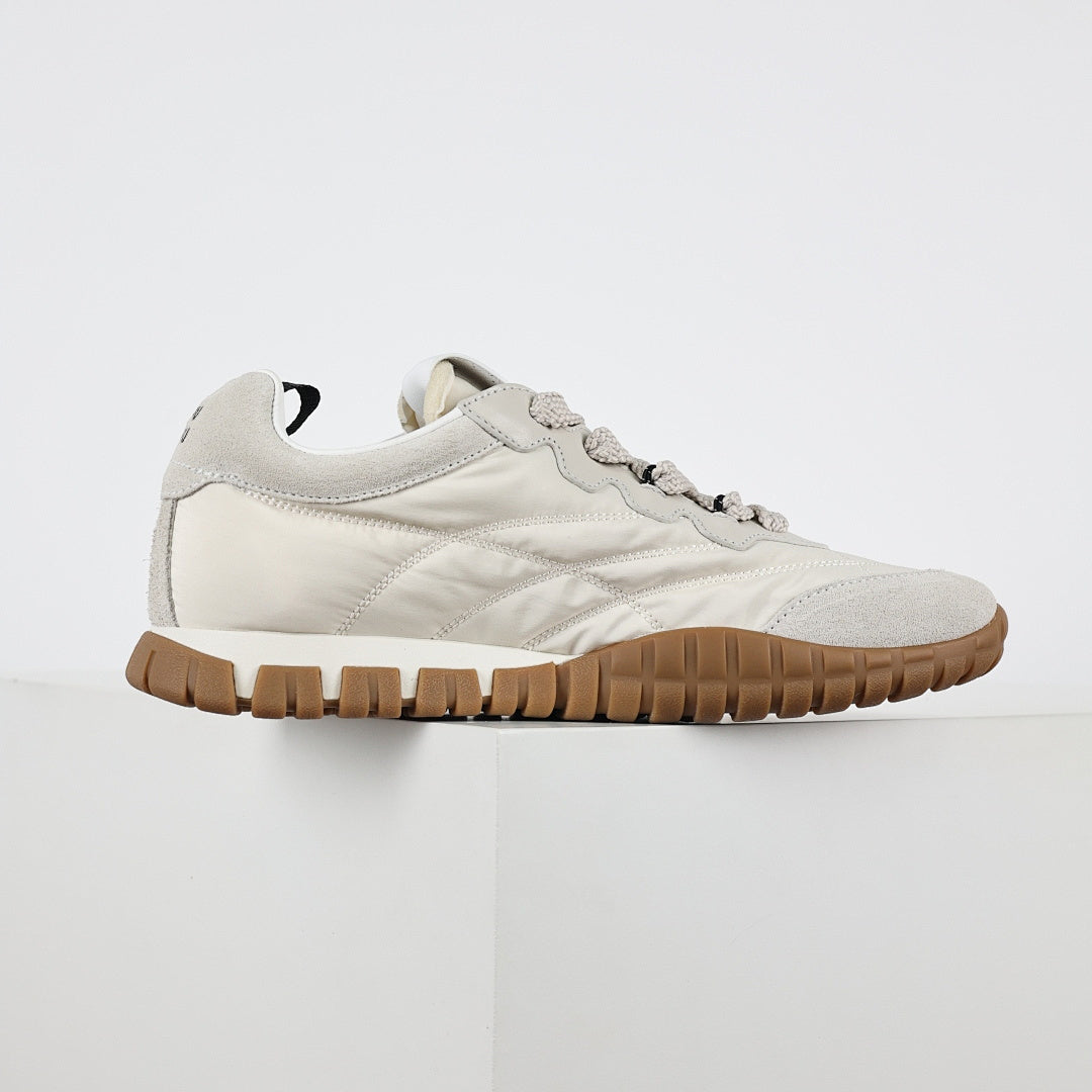Miu Miu SS25 Quilted Nylon & Suede Sneakers in Cream