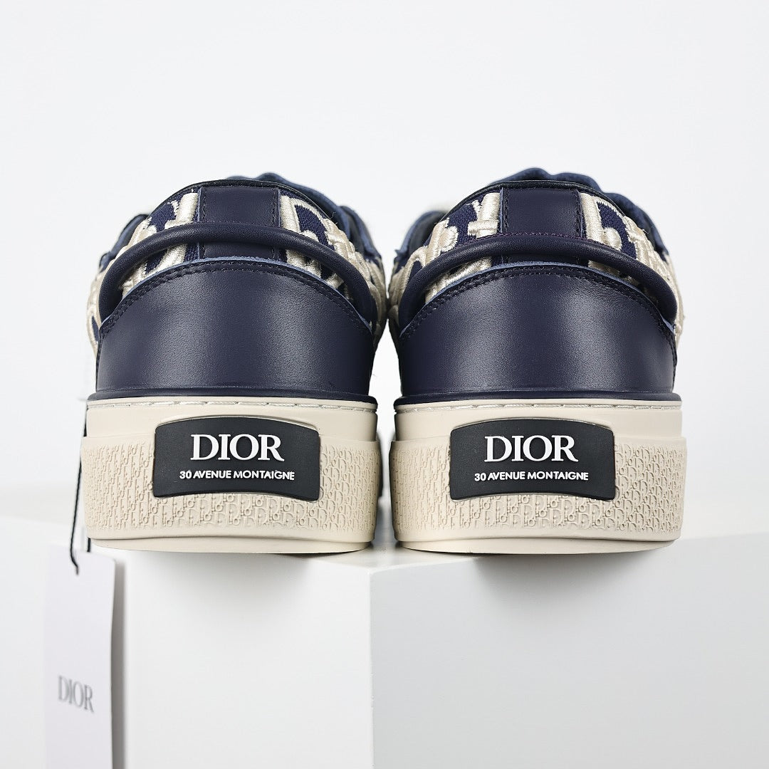 Dior B33 Low-Top Sneakers – Navy Leather & White Oblique Canvas