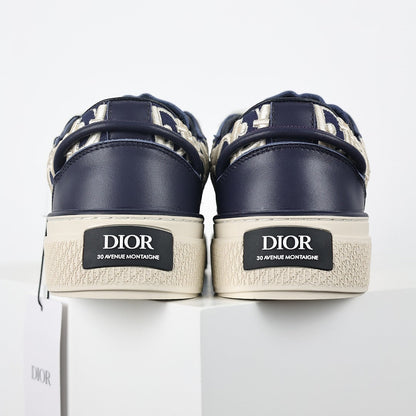 Dior B33 Low-Top Sneakers – Navy Leather & White Oblique Canvas