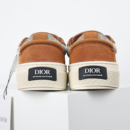 Dior B33 Low-Top Sneakers – Caramel Suede & Oblique Canvas with Navy Laces
