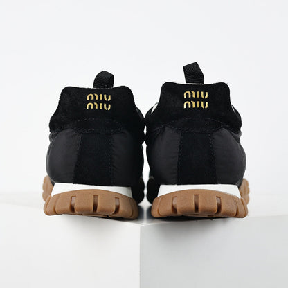 Miu Miu SS25 Quilted Nylon & Suede Sneakers in Black