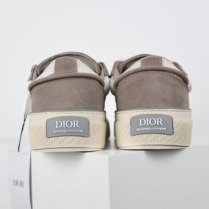 Dior B33 Low-Top Sneakers – Grey Suede & Silver with Pink Laces