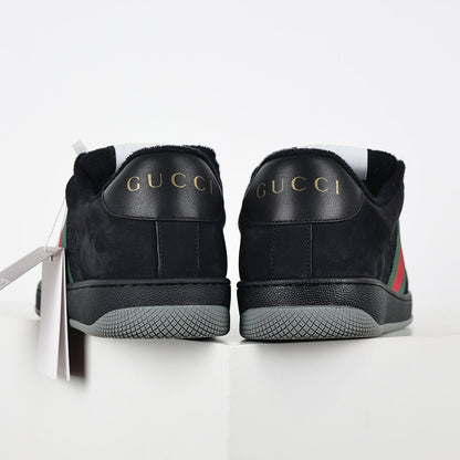 Gucci Screener Low-Top Sneakers – Triple Black GG Canvas & Suede with Web Stripe