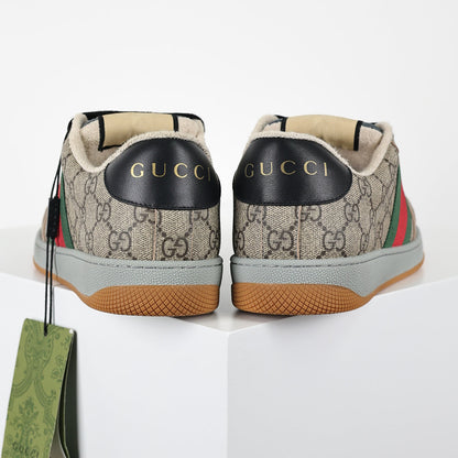 Gucci Screener Low-Top Sneakers – Full GG Supreme Canvas with Black Trim & Web Stripe