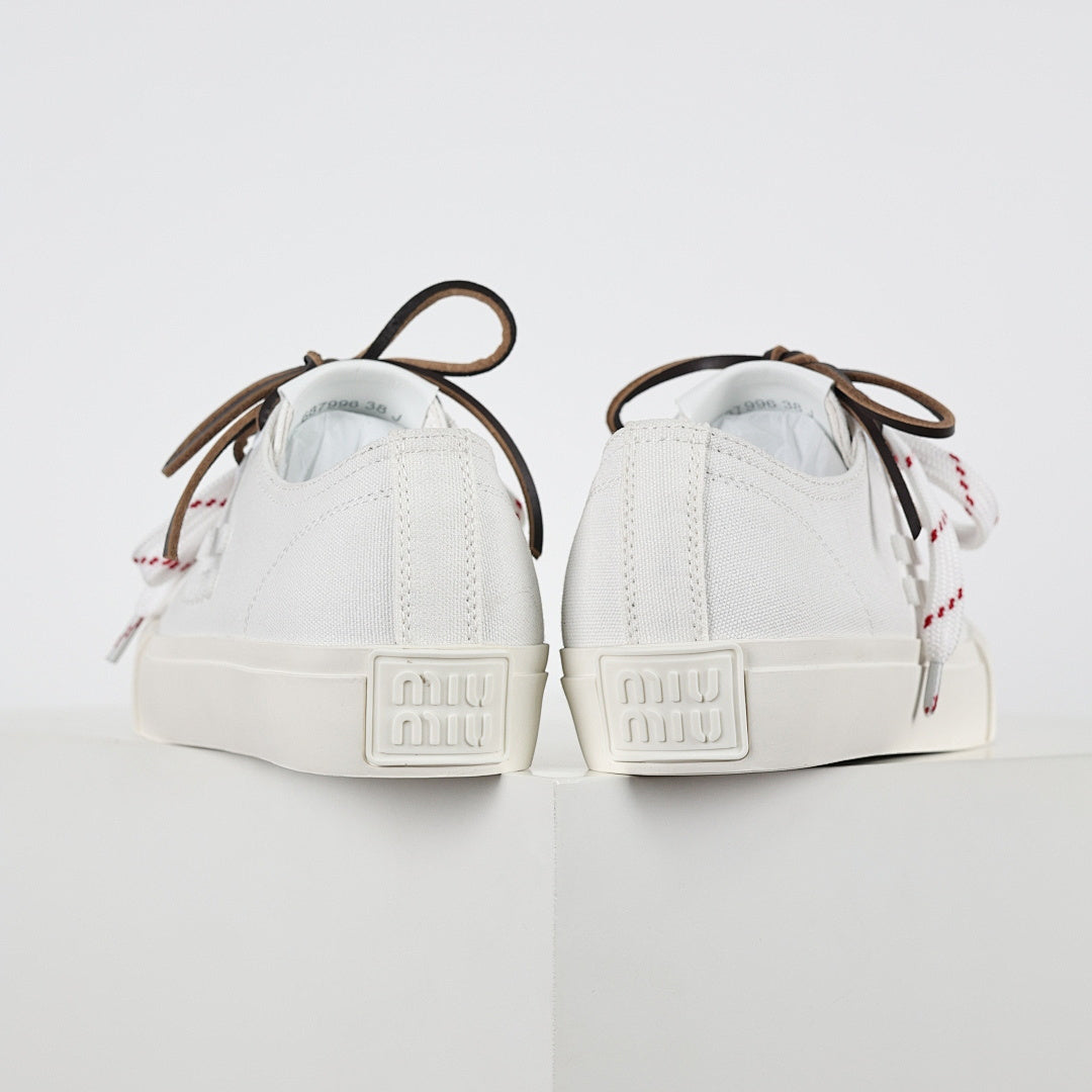 Miu Miu Canvas Low-Top Sneakers in White