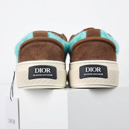 Dior B33 Low-Top Sneakers – Brown Suede & Turquoise Oblique with Yellow Laces