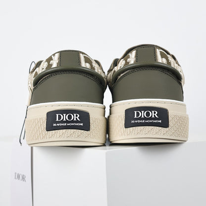 Dior B33 Low-Top Sneakers – Khaki & White Oblique Canvas