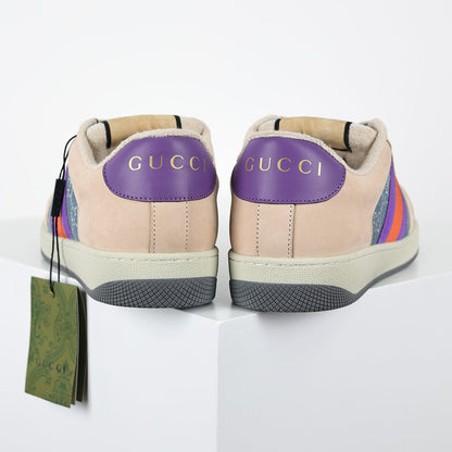 Gucci Screener Low-Top Sneakers – GG Denim Canvas with Purple Leather Trim & Web Stripe