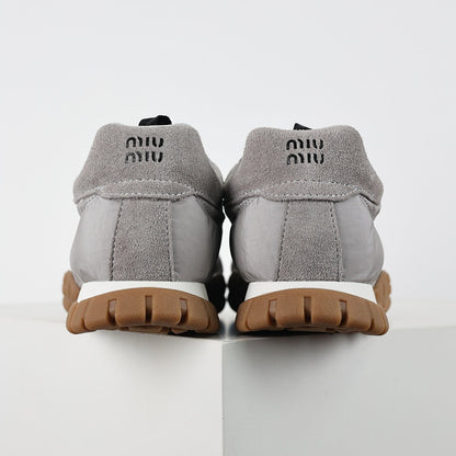 Miu Miu SS25 Quilted Nylon & Suede Sneakers in Grey