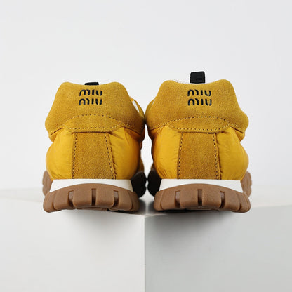 Miu Miu SS25 Quilted Nylon & Suede Sneakers in Yellow