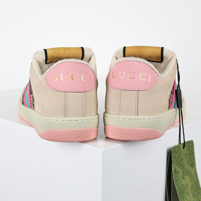 Gucci Screener Low-Top Sneakers – GG Supreme Canvas with Pink Leather Trim