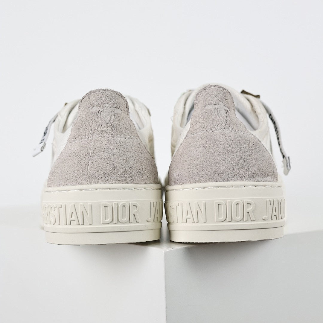 Dior Walk'n'Dior Low-Top Sneakers – White Canvas & J'adior Ribbon Laces with Gold Studs