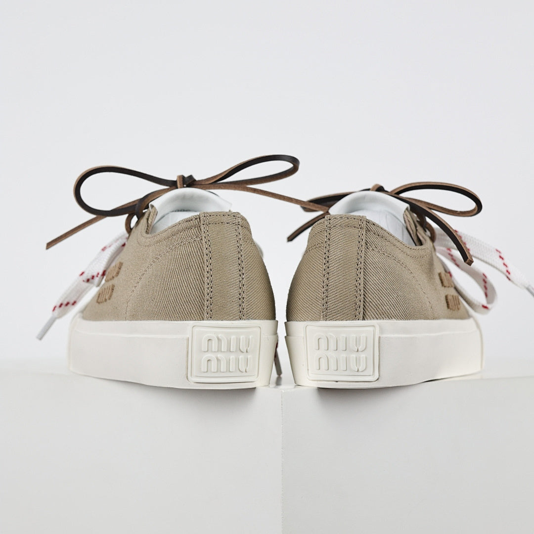 Miu Miu Canvas Low-Top Sneakers in Khaki