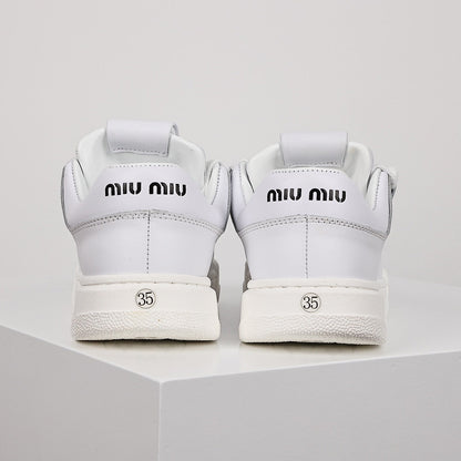 Miu Miu Oversized Lace Leather Low-Top Sneakers in White