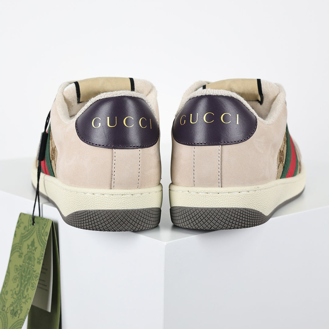 Gucci Screener Low-Top Sneakers – Beige GG Supreme Canvas with Web Stripe