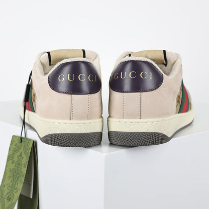 Gucci Screener Low-Top Sneakers – Beige GG Supreme Canvas with Web Stripe