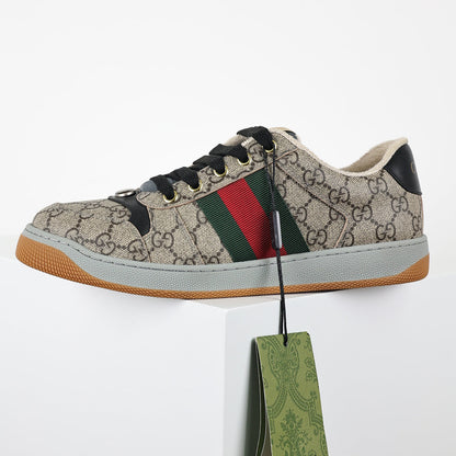 Gucci Screener Low-Top Sneakers – Full GG Supreme Canvas with Black Trim & Web Stripe