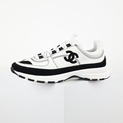 Chanel CC Logo Runner Sneakers – White Leather & Black Suede