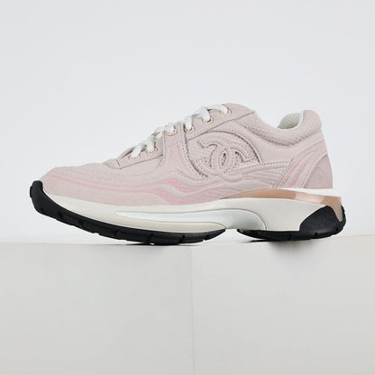 Chanel CC Logo Chunky Dad Sneakers – Blush Pink Suede with Rose Gold Midsole