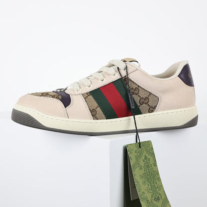 Gucci Screener Low-Top Sneakers – Beige GG Supreme Canvas with Web Stripe