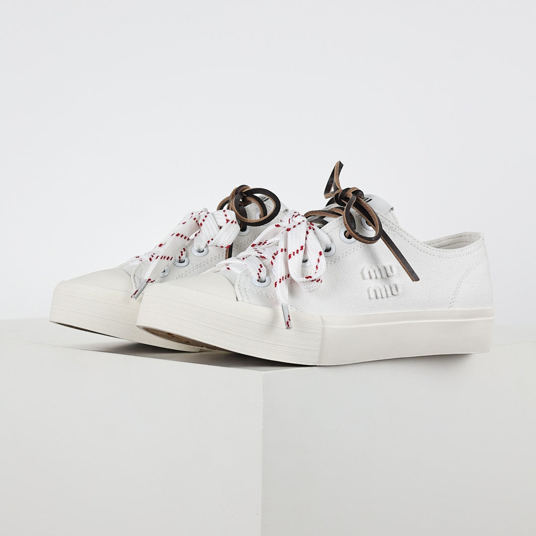 Miu Miu Canvas Low-Top Sneakers in White