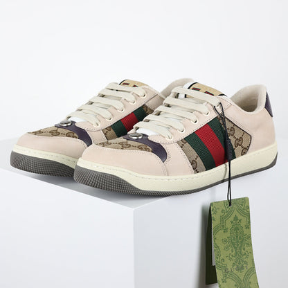 Gucci Screener Low-Top Sneakers – Beige GG Supreme Canvas with Web Stripe