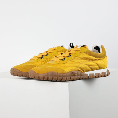 Miu Miu SS25 Quilted Nylon & Suede Sneakers in Yellow