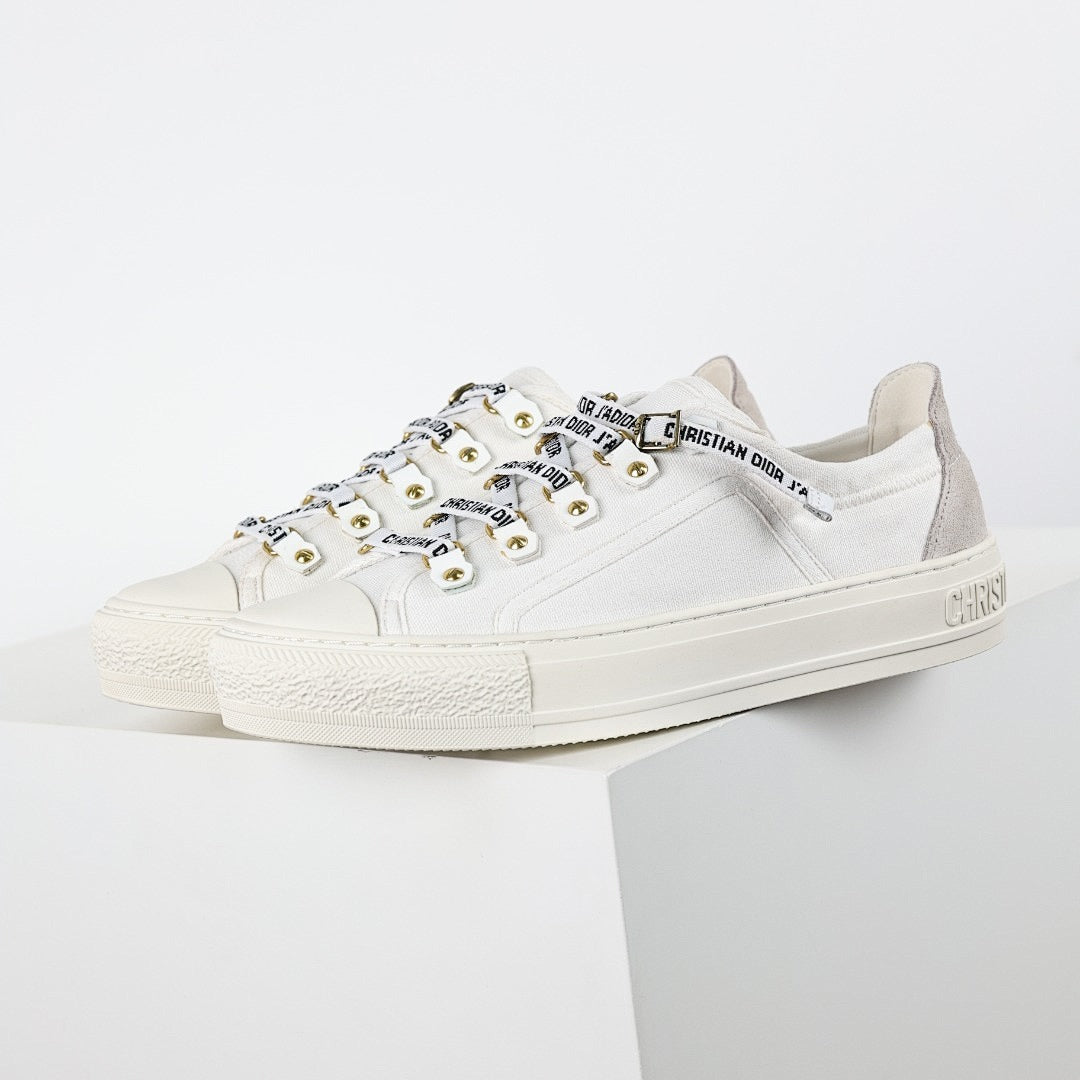 Dior Walk'n'Dior Low-Top Sneakers – White Canvas & J'adior Ribbon Laces with Gold Studs