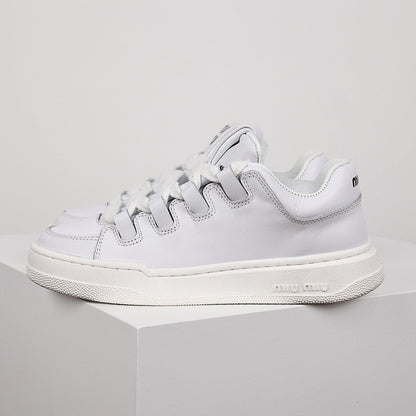 Miu Miu Oversized Lace Leather Low-Top Sneakers in White