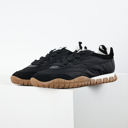 Miu Miu SS25 Quilted Nylon & Suede Sneakers in Black